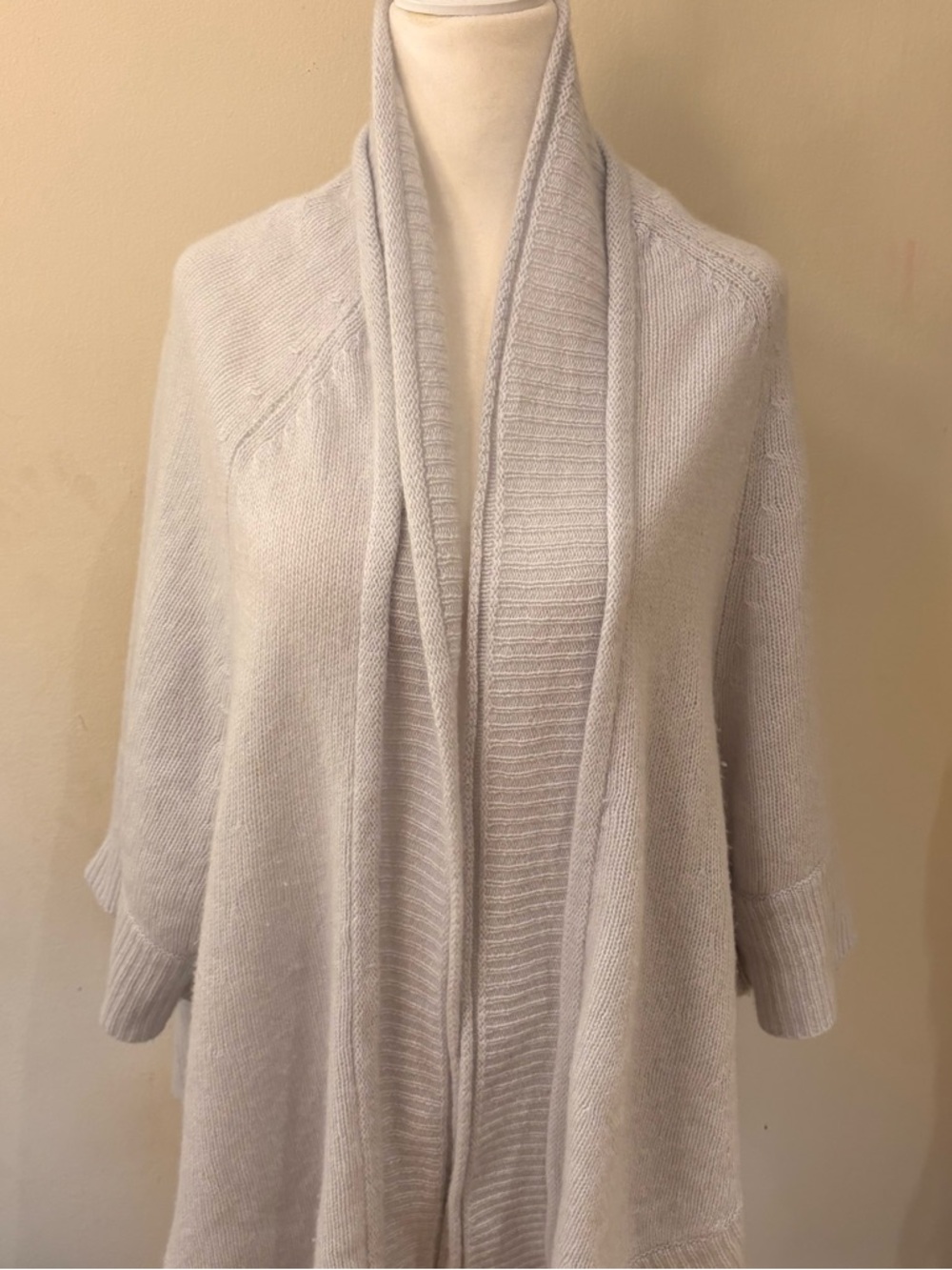 Pure Amici Pale Ice Blue Open-Front 100% Cashmere Knit Poncho Cardigan OS
